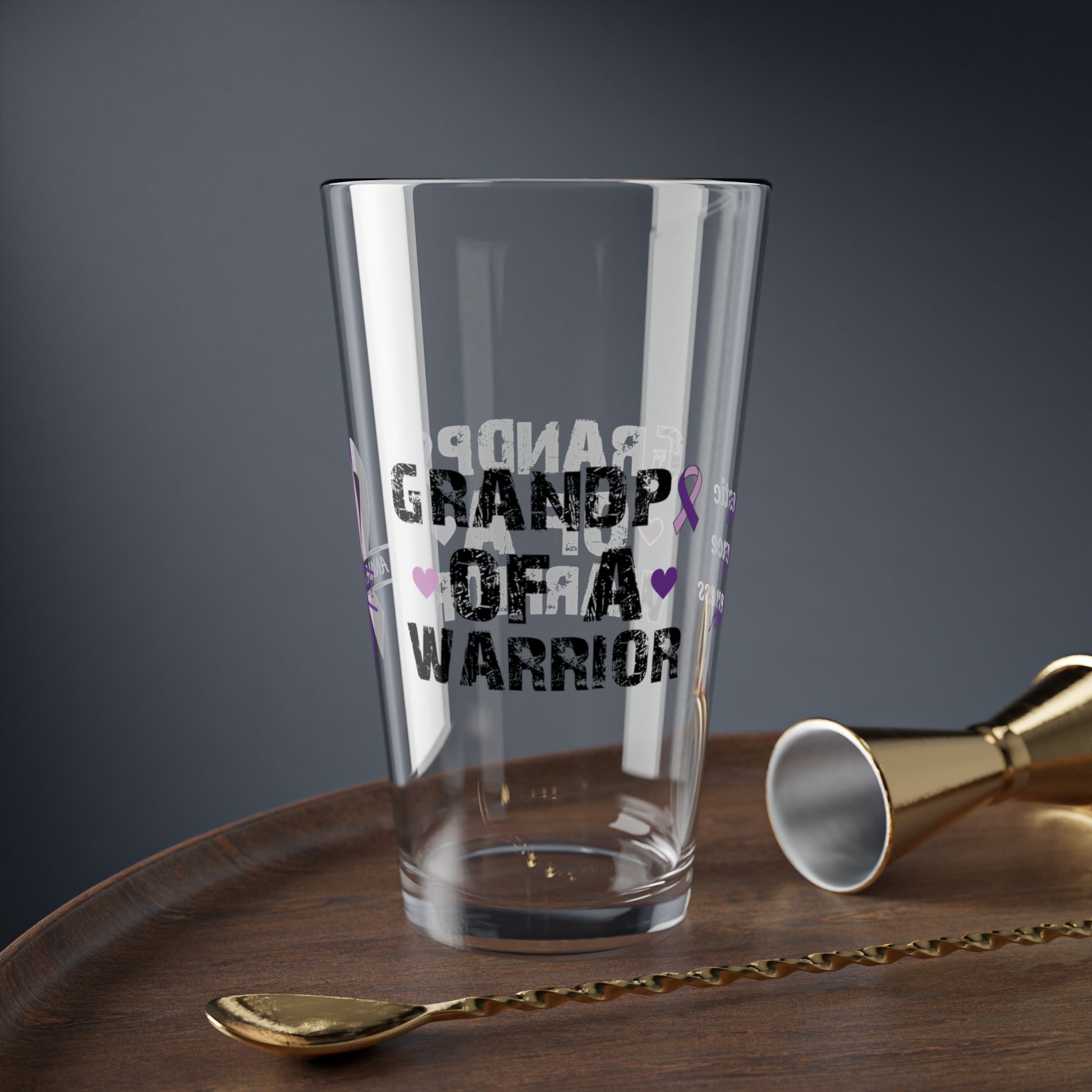 Grandpa of a Warrior: Personalized Domestic Violence Awareness Warrior Pint Glass - Proud Family Member