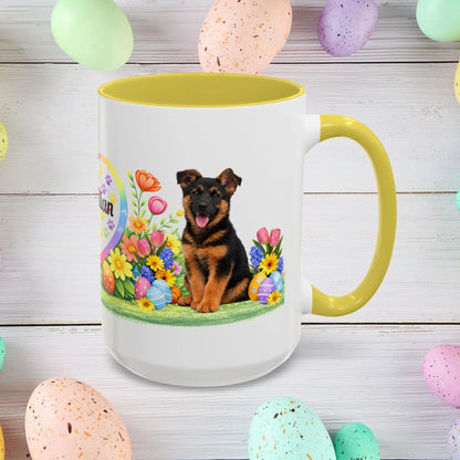 Shop our premium german shepherd black red puppy easter mug from MySisterIsASurvivor.