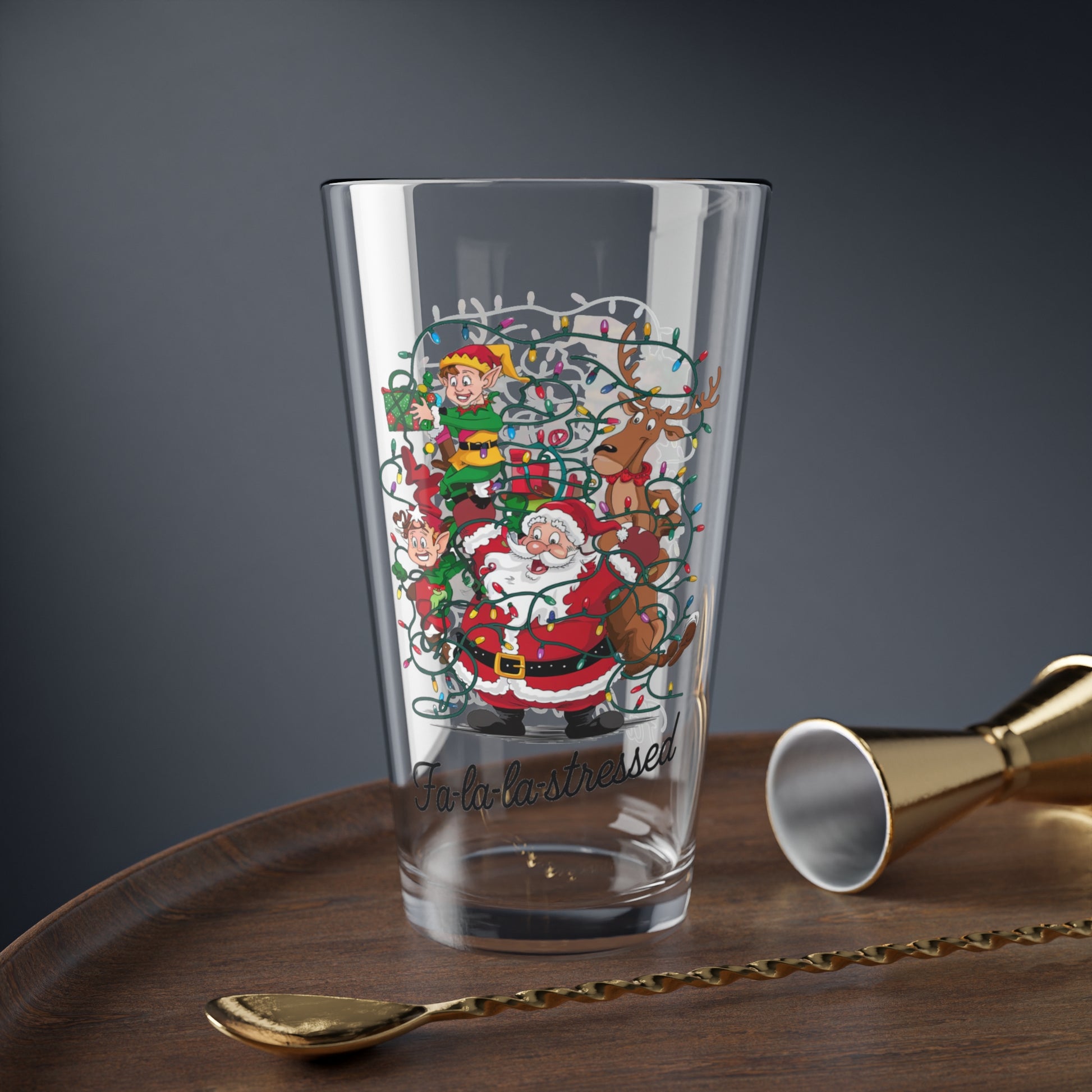 Fa La La Stressed, Christmas Pint Glass, 16oz