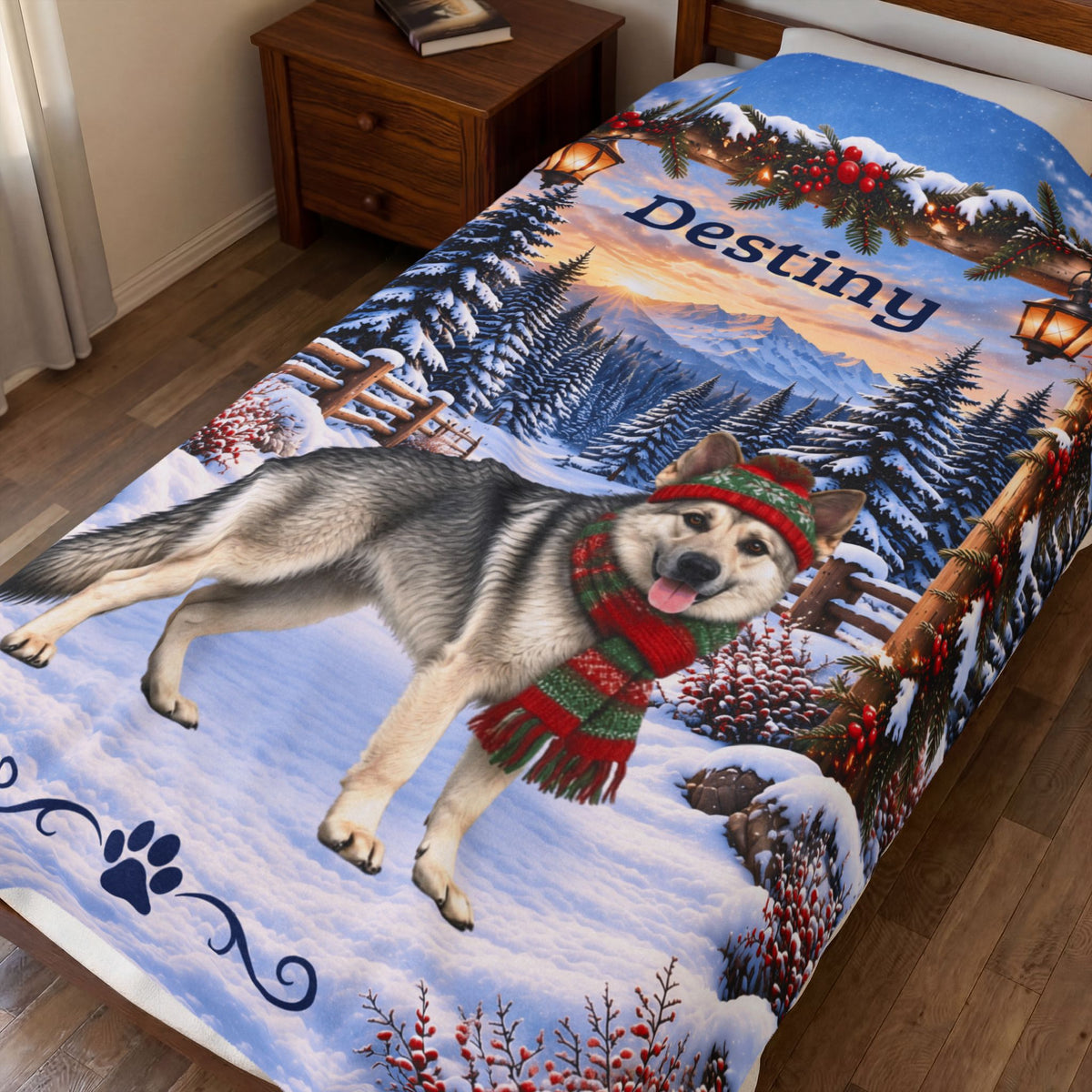 German Shepherd (Maskless Silver Sable Coat) - Personalized Winter Blanket, Custom Name Velveteen Throw - MySisterIsAsurvor