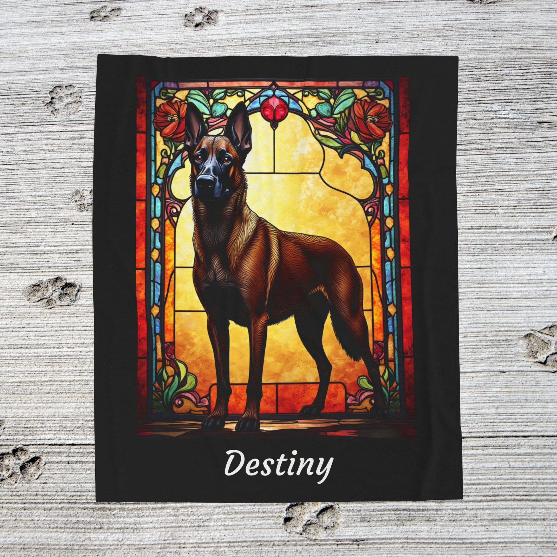 Belgian Malinois red sable velveteen blanket, dog throw, personalized stained glass pet gift - MySisterIsASurvivor