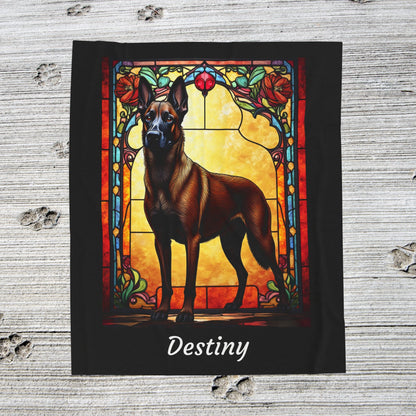 Belgian Malinois red sable velveteen blanket, dog throw, personalized stained glass pet gift - MySisterIsASurvivor