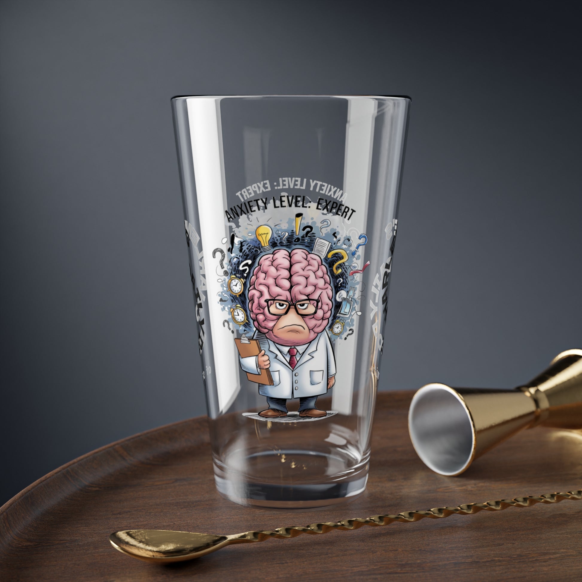 Personalized "Anxiety Level: Expert" pint glass with a sassy attitude and daily humor, perfect for positive vibes.