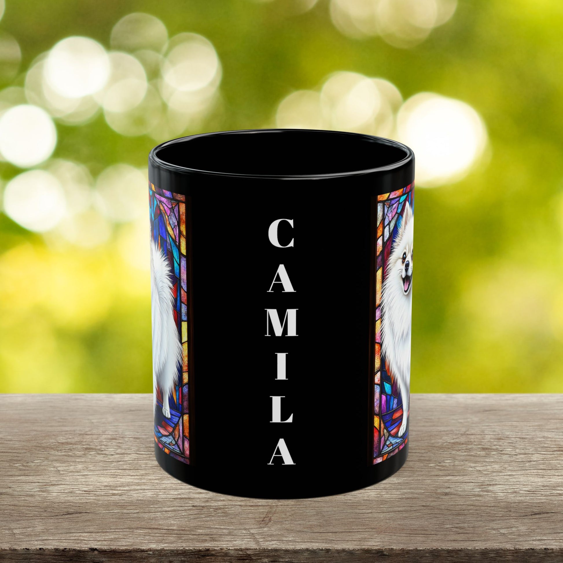 White Pomeranian custom name mug for dog moms and dads