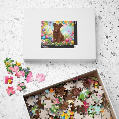 German Shepherd (Solid Liver) Easter Puppy Puzzle - Spring Garden with Eggs, Tulips, and Daisies