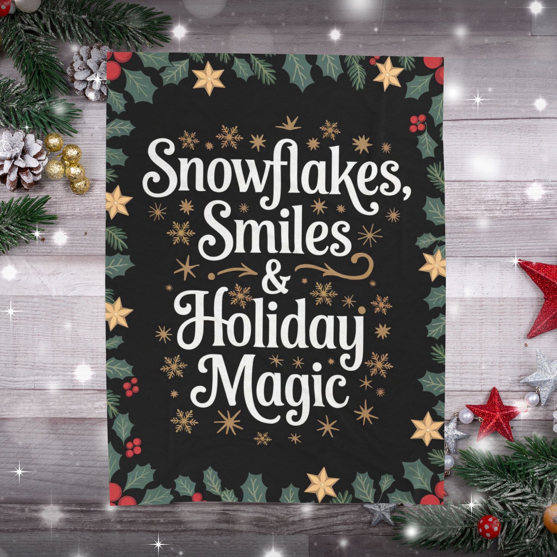 Christmas blanket “Snowflakes, Smiles & Holiday Magic” festive cozy throw for winter warmth
