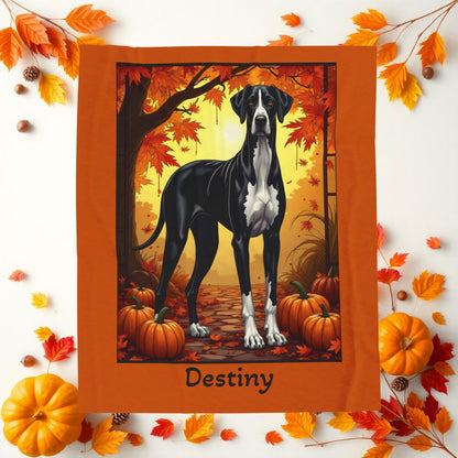 Mantle Great Dane velveteen plush blanket, cozy plush dog throw, custom gift for gentle giant fans