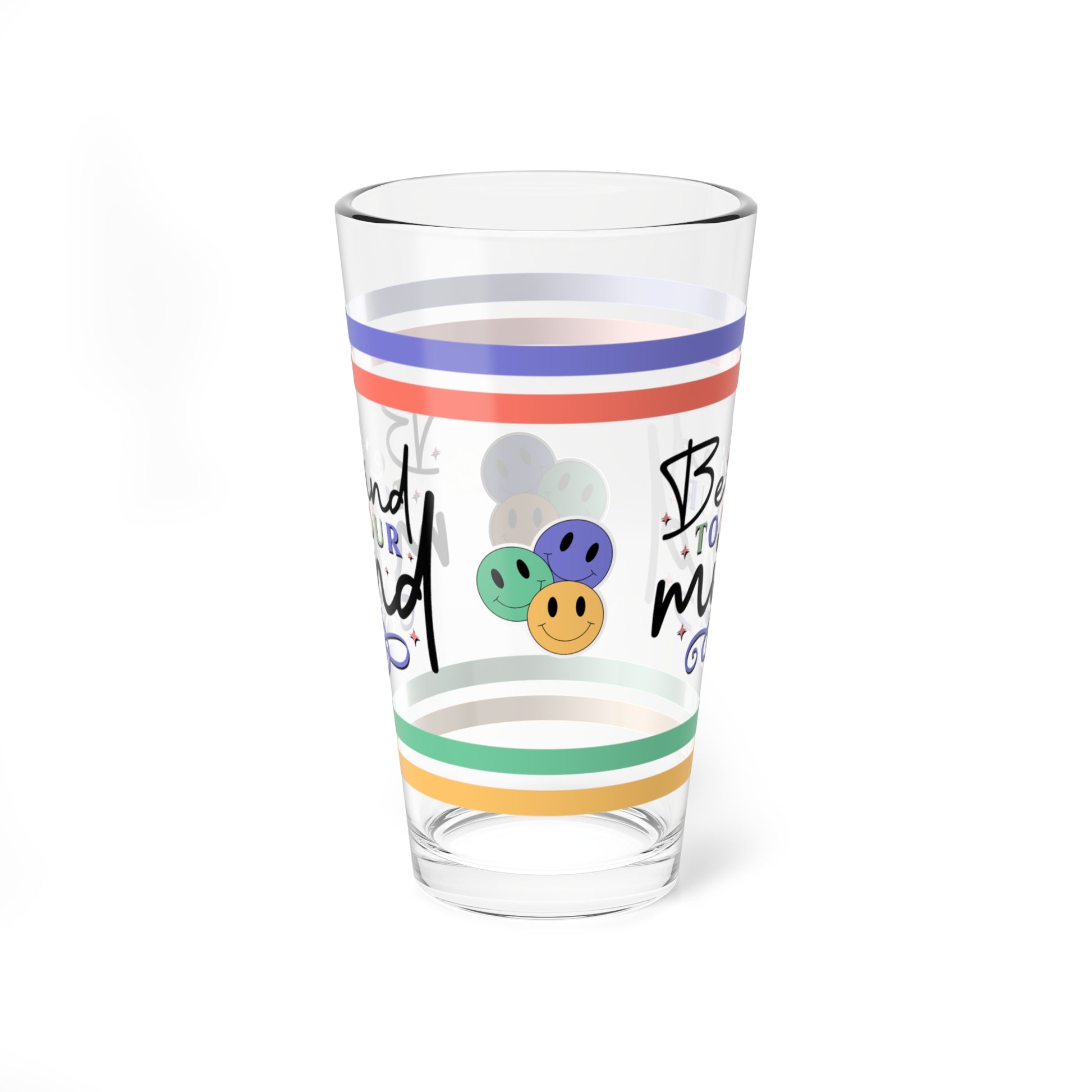 Be Kind To Your Mind Retro Pint Glass - 16oz Mental Health Drinkware, Clear Glass for Beverages