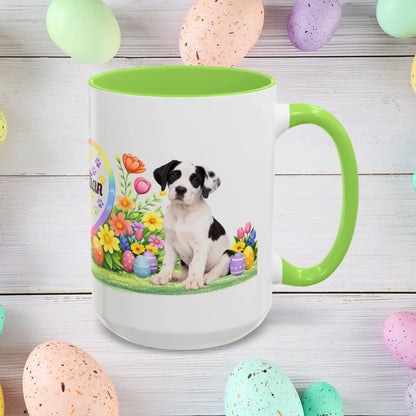Shop our great dane piebald puppy easter mug featuring the 15oz style option from MySisterIsASurvivor.