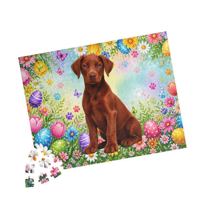Doberman (Red) Easter Puppy Puzzle - Spring Blooms, Colorful Eggs, and Garden Joy