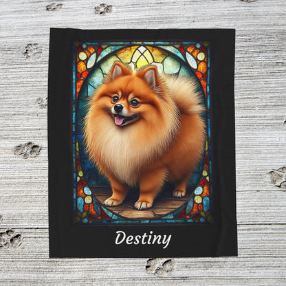 Pomeranian Red Sable stained glass velveteen plush blanket, custom dog blanket - MySisterIsASurvivor