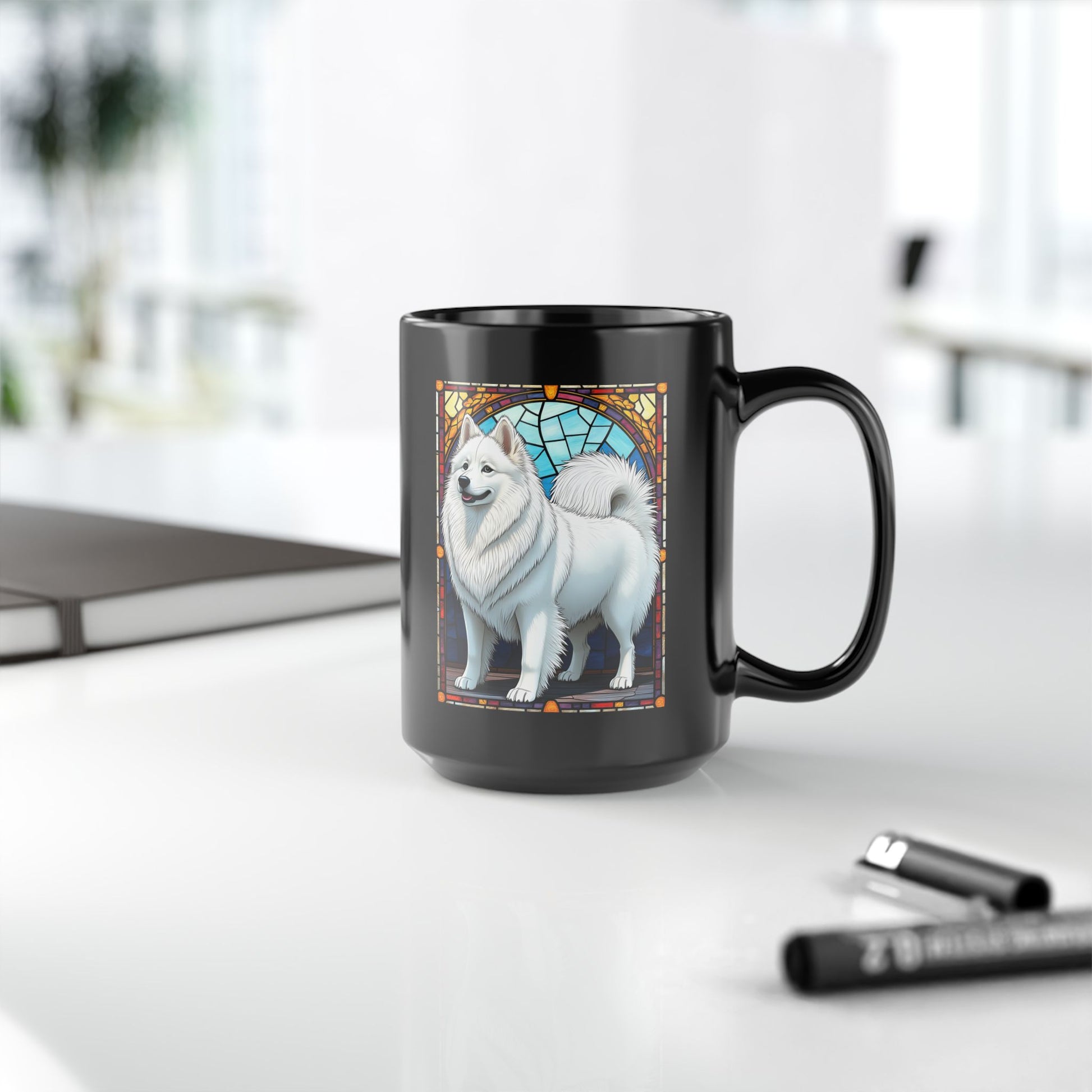 American Eskimo personalized mug, stained glass coffee cup gift for dog lovers and pet parents