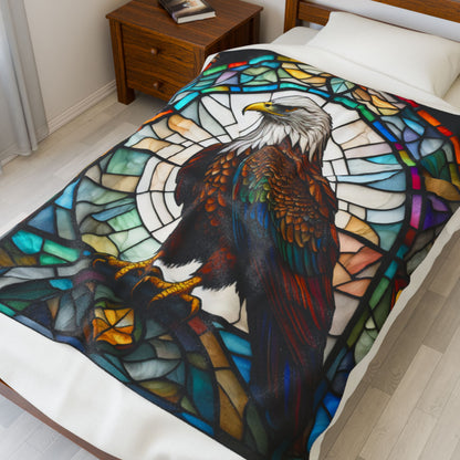 A majestic eagle blanket in stained glass style, offering cozy warmth and peaceful energy.