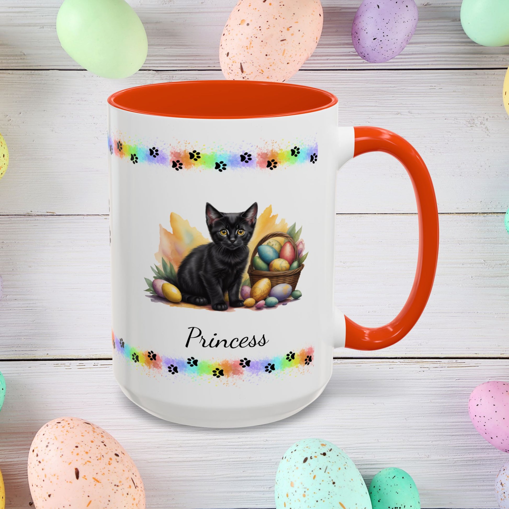 Bombay: Personalized Easter Kitten Coffee Mug - Adorable Cat Design, Mental Health Gift, 11oz & 15oz, 12 Color Choices, Easter Gifts & Décor
