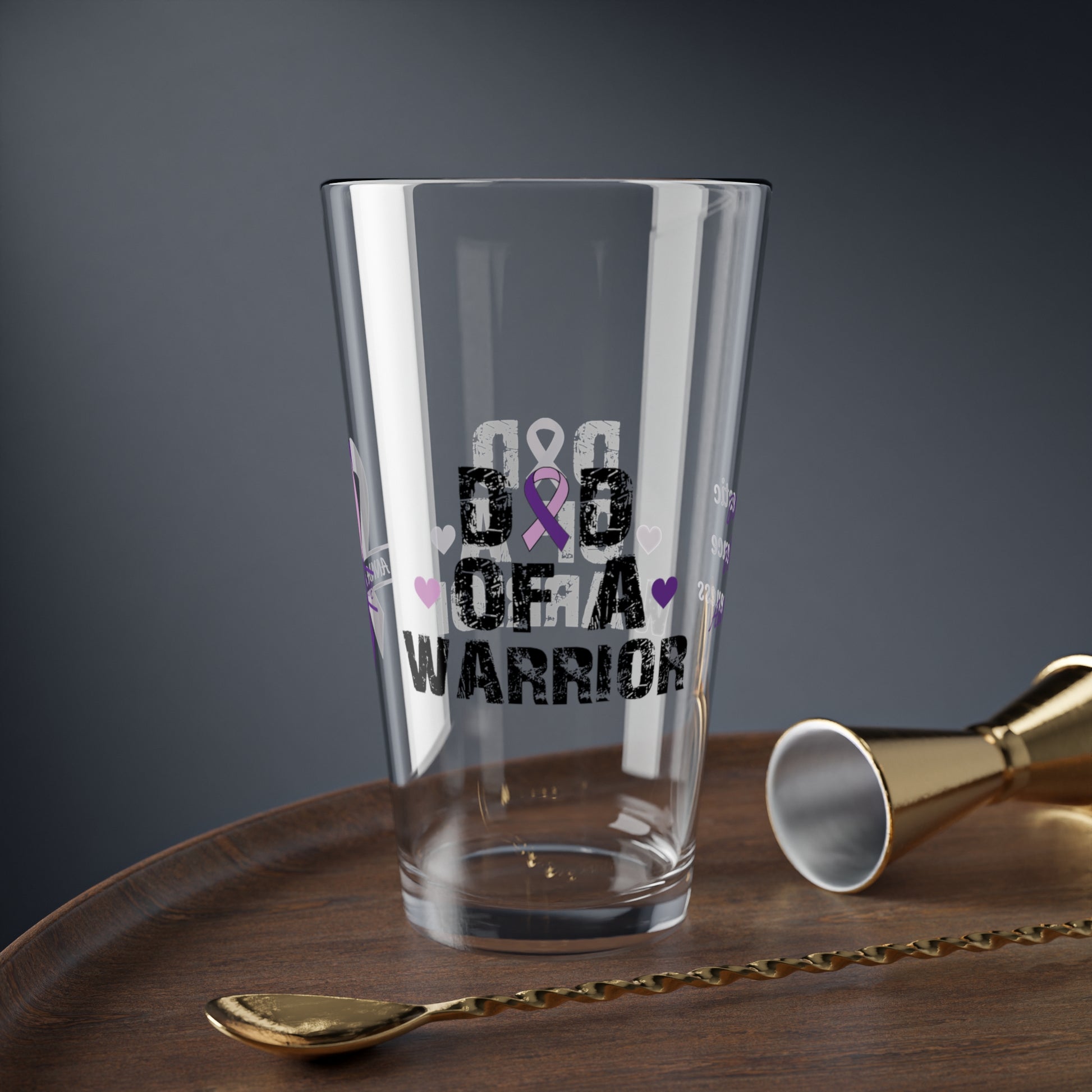 Dad of a Warrior: Personalized Domestic Violence Awareness Warrior Pint Glass - Proud Family Member
