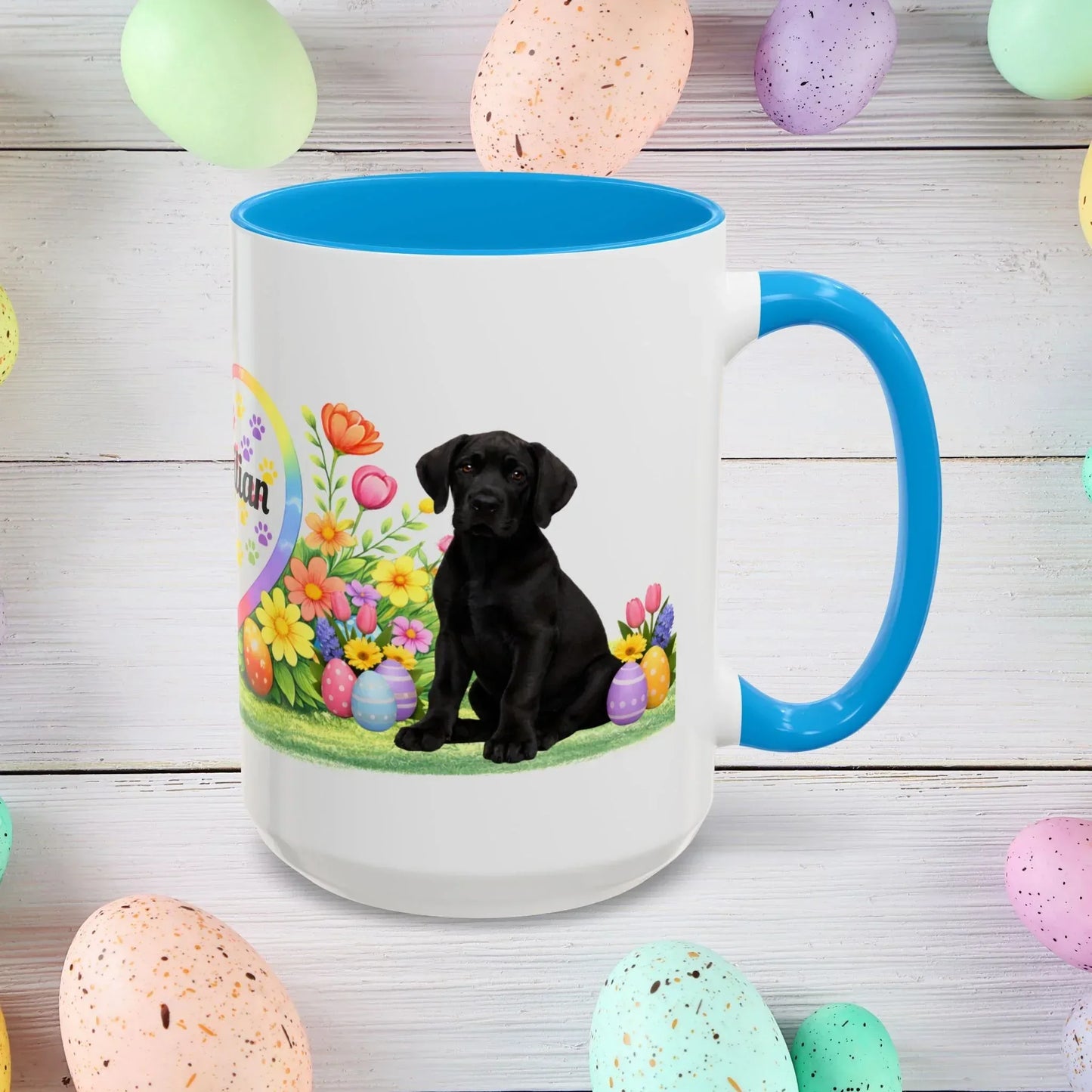 Shop our great dane black puppy easter mug featuring the 15oz style option from MySisterIsASurvivor.