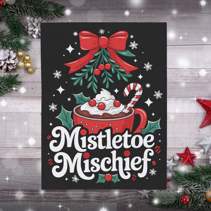 Holiday blanket “Mistletoe Mischief” cute Christmas throw with festive winter design for cozy fun