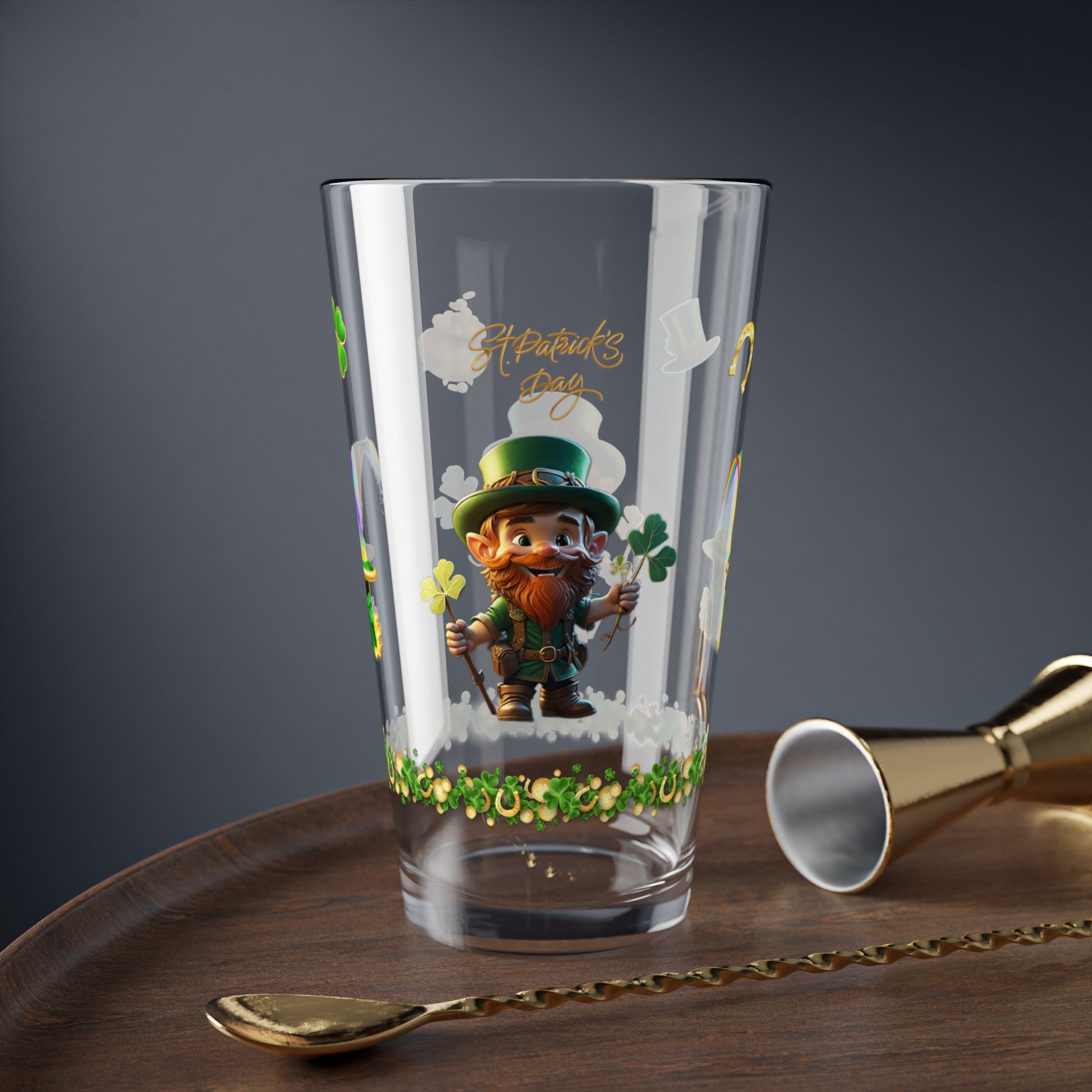 Lucky Leaf Labyrinth: Mindful St. Patrick's Day 16oz Pint Glasses - Festive Design for Positivity & Wellness