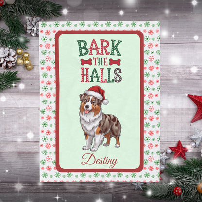 Red Merle Australian Shepherd custom velveteen blanket, cozy holiday dog lover throw