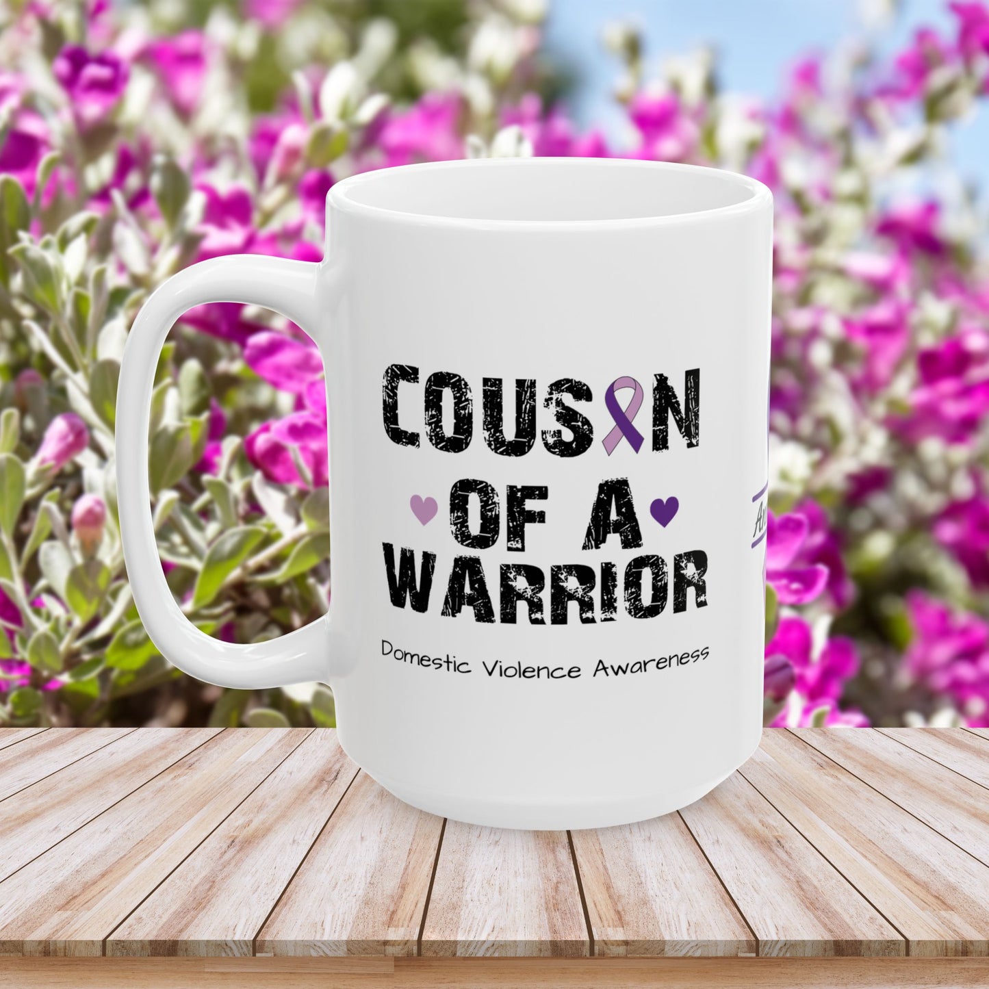 Cousin of a Warrior - Personalized Domestic Violence Awareness Gift, Empowerment and Resilience Ceramic Mug, Support for Survivors