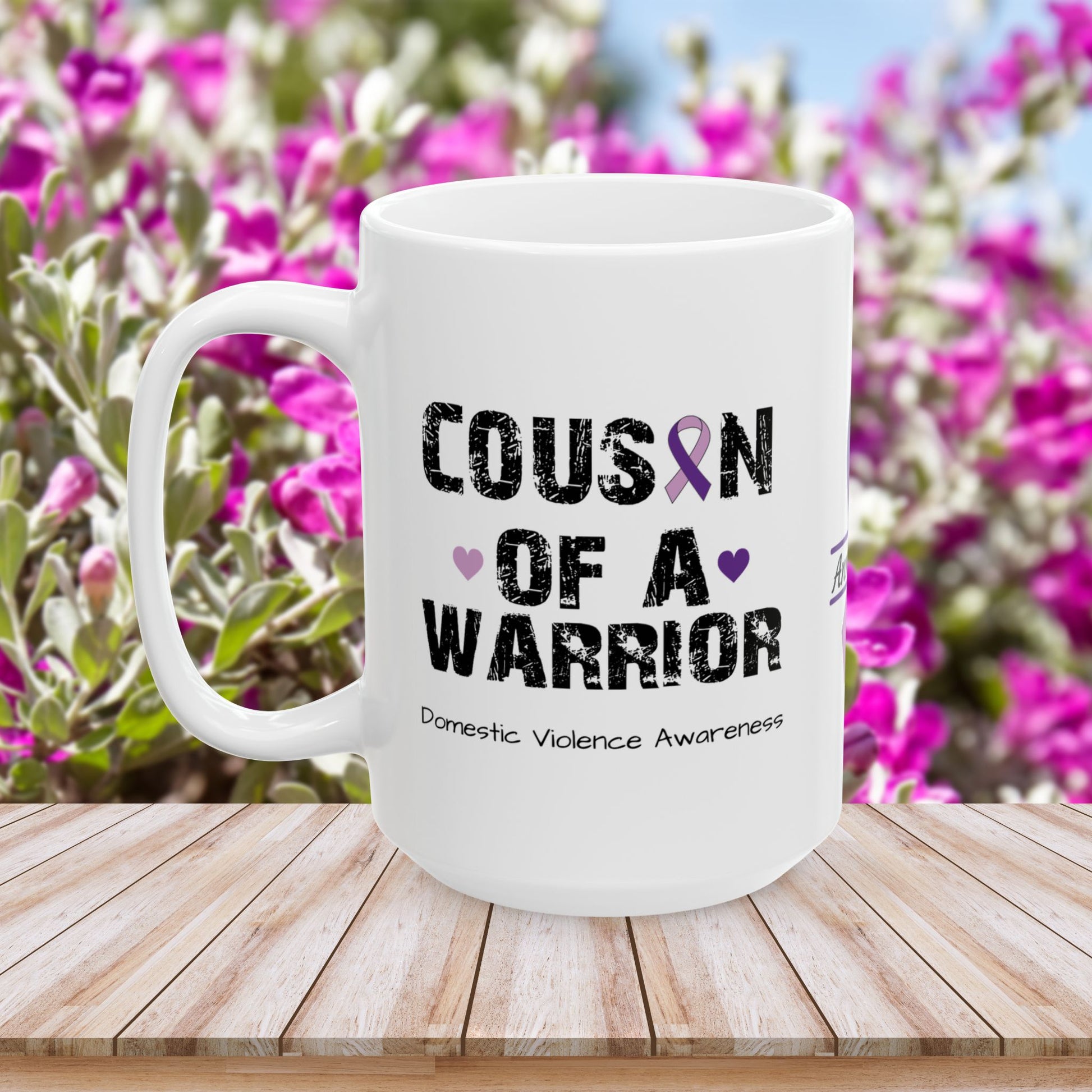 Cousin of a Warrior - Personalized Domestic Violence Awareness Gift, Empowerment and Resilience Ceramic Mug, Support for Survivors
