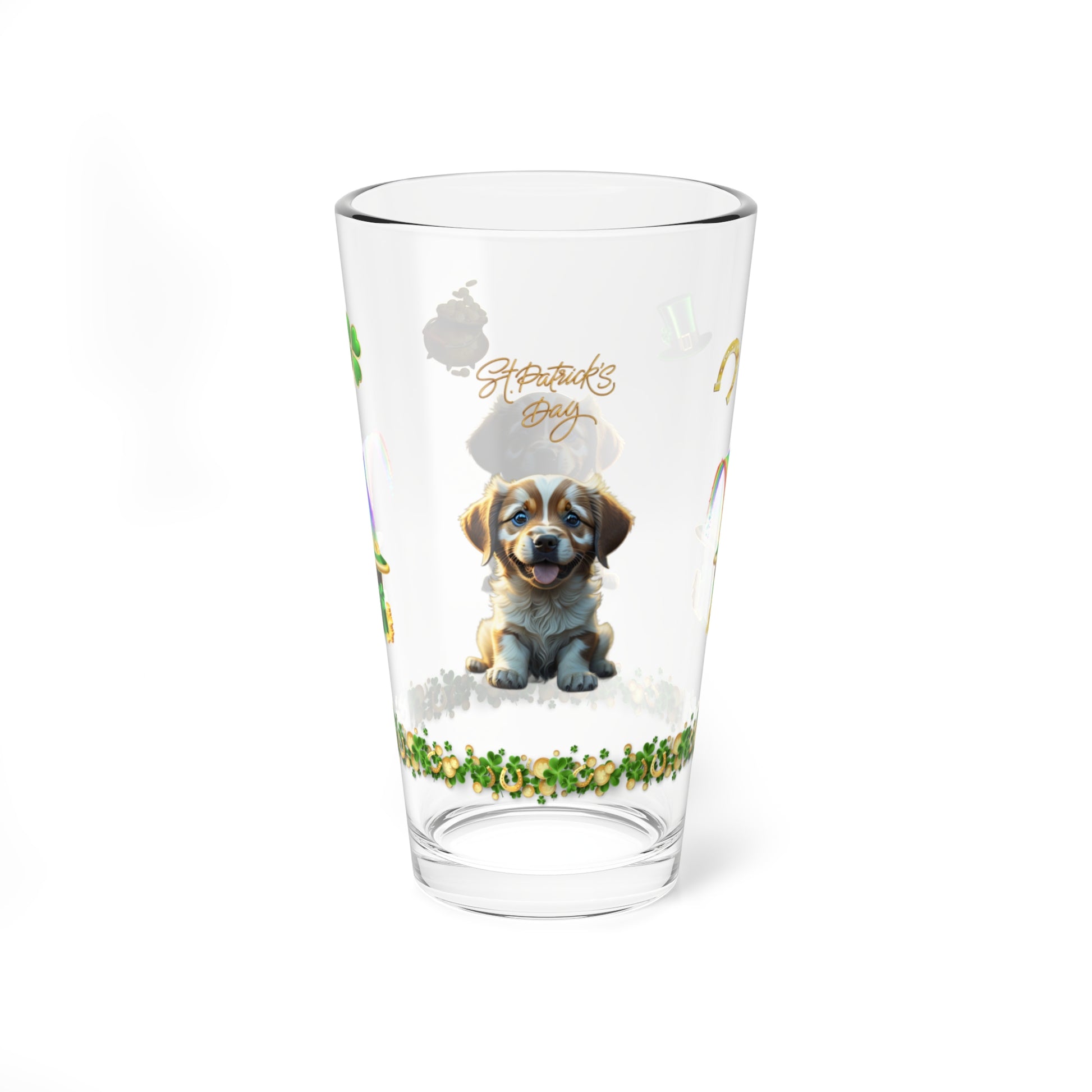 Zenful Zigzags of Puppy Zen: Mindful St. Patrick's Day 16oz Pint Glasses - Festive Design for Positivity & Wellness