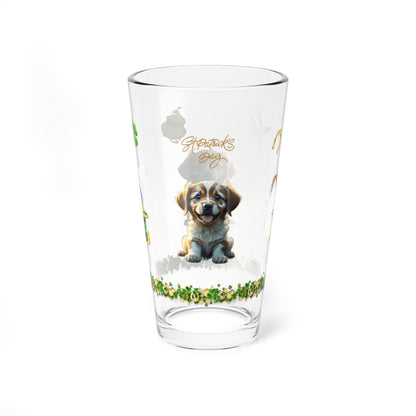Zenful Zigzags of Puppy Zen: Mindful St. Patrick's Day 16oz Pint Glasses - Festive Design for Positivity & Wellness
