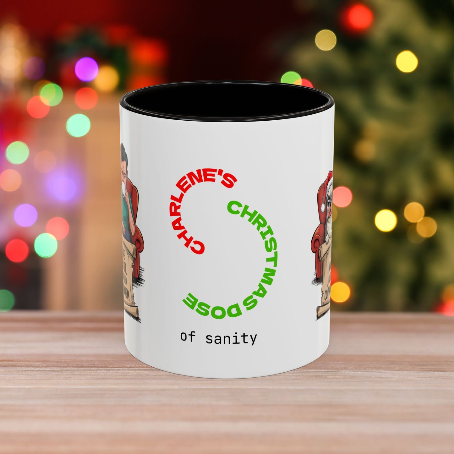 I'm On The Naughty List, But It's Called 'Coping Mechanism' – Christmas Mug with Male and Dog Design and Accent Color