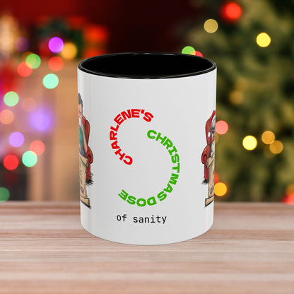 I'm On The Naughty List, But It's Called 'Coping Mechanism' – Christmas Mug with Male and Dog Design and Accent Color