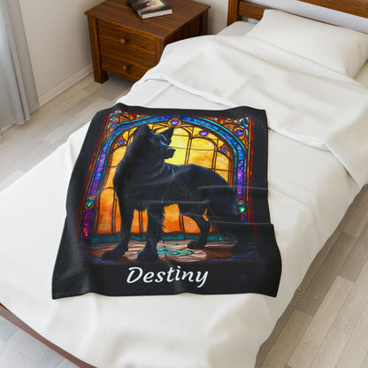 German Shepherd Black Coat Blanket, Stained Glass Dog Art Throw, Unique Gift for Humans