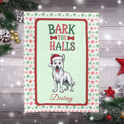 Shop our premium personalized german shepherd white velveteen plush blanket bark the halls from MySisterIsASurvivor.