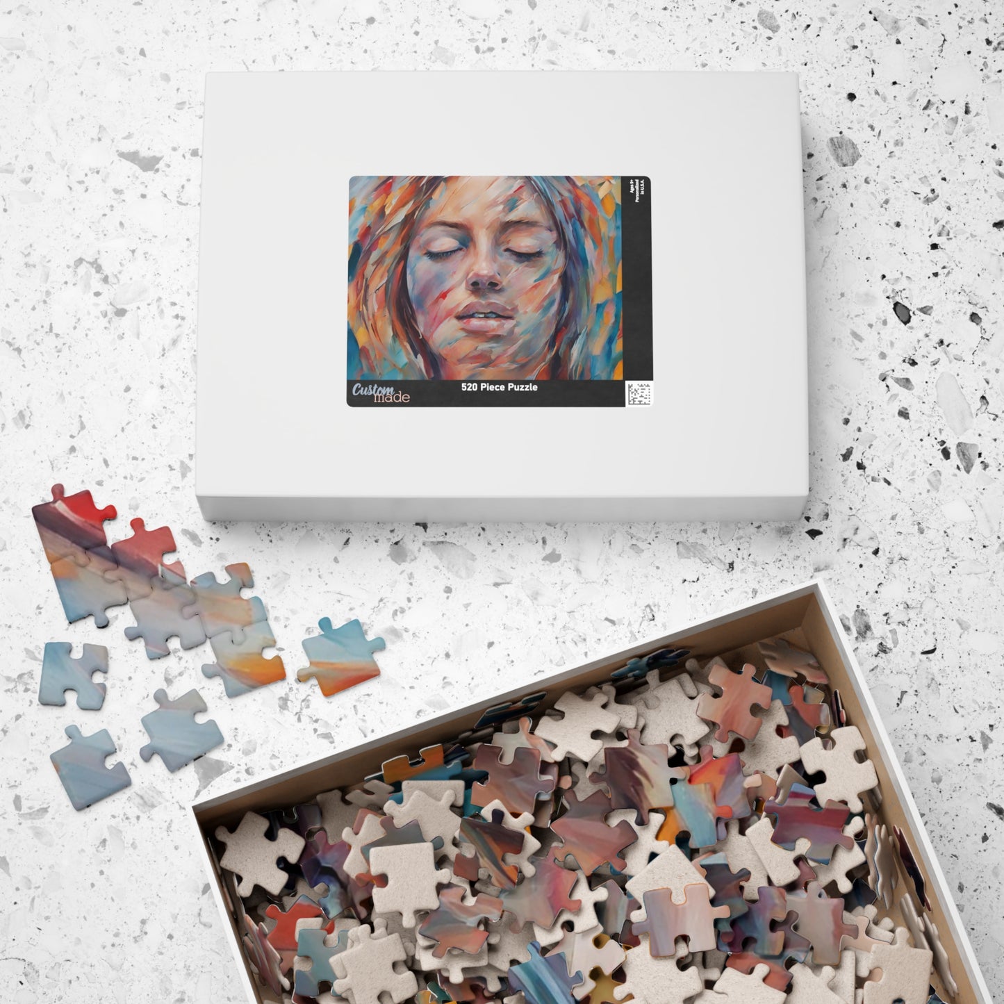 Empowerment Escape - Close-Up Woman's Portrait Puzzle with Bold Multicolor Oil Brushstrokes