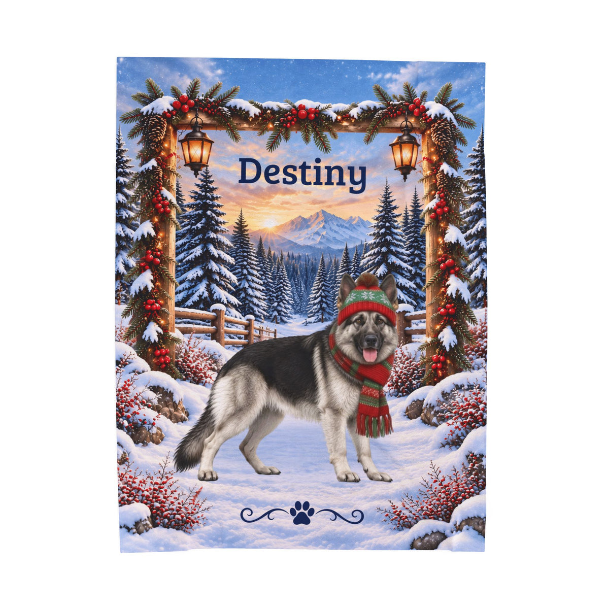German Shepherd (Black & Silver Coat) - Personalized Winter Velveteen Throw, Custom Name Blanket - MySisterIsAsurvor