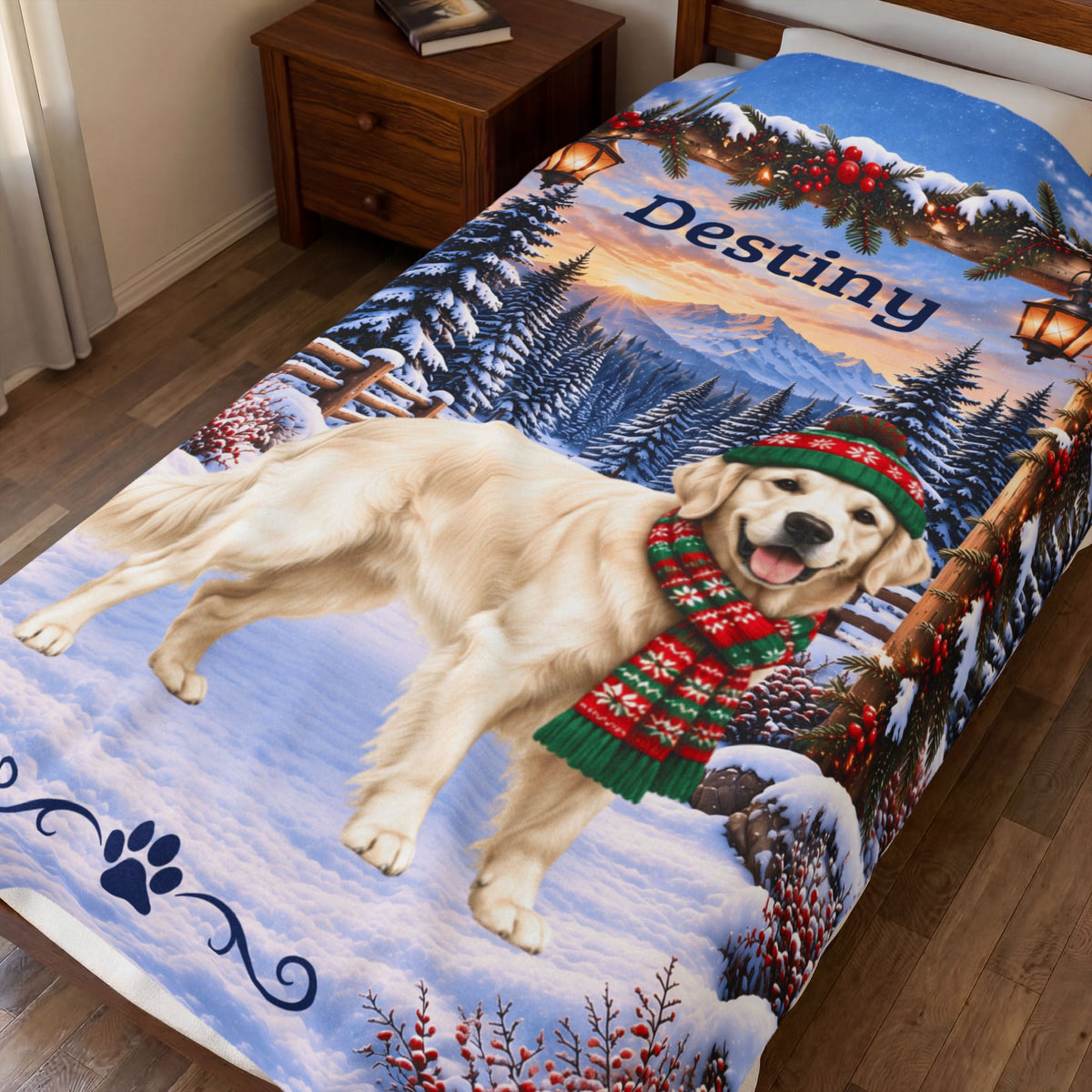 Golden Retriever (English Cream Coat) - Custom Name Winter Blanket, Personalized Goldie Mom Gift