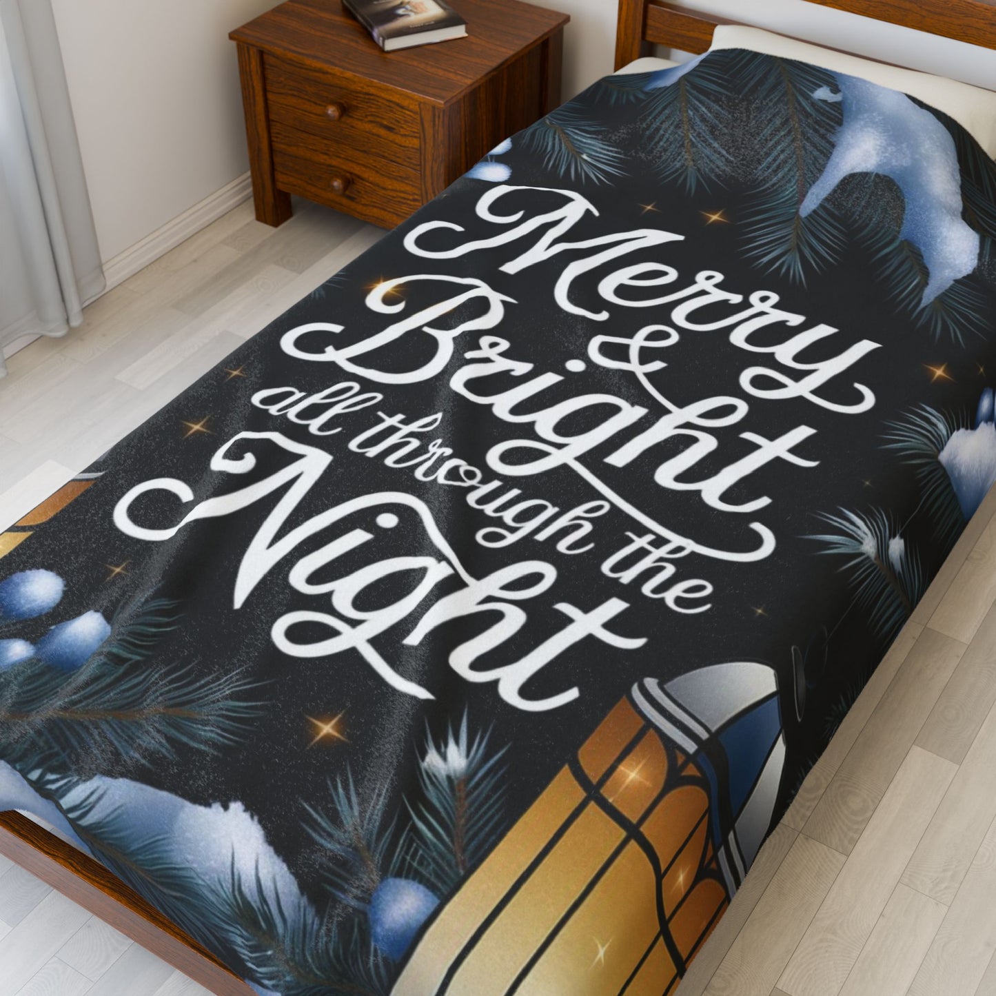 Cozy Christmas blanket “Merry & Bright, All Through the Night” festive throw for comfort and joy
