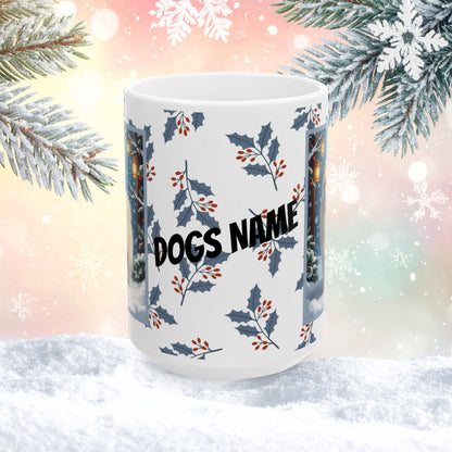 Pomeranian (White & Cream) Winter Mug - white and cream pomeranian artwork standing in a snowy winter setting