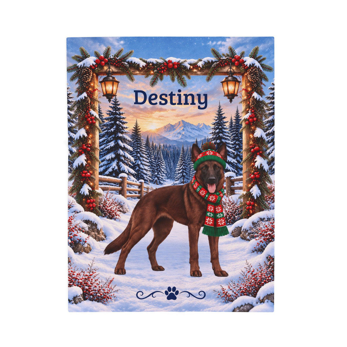 Belgian Malinois (Mahogany Coat) - Personalized Dog Name Throw, Velveteen Winter Gift for Mali Dads