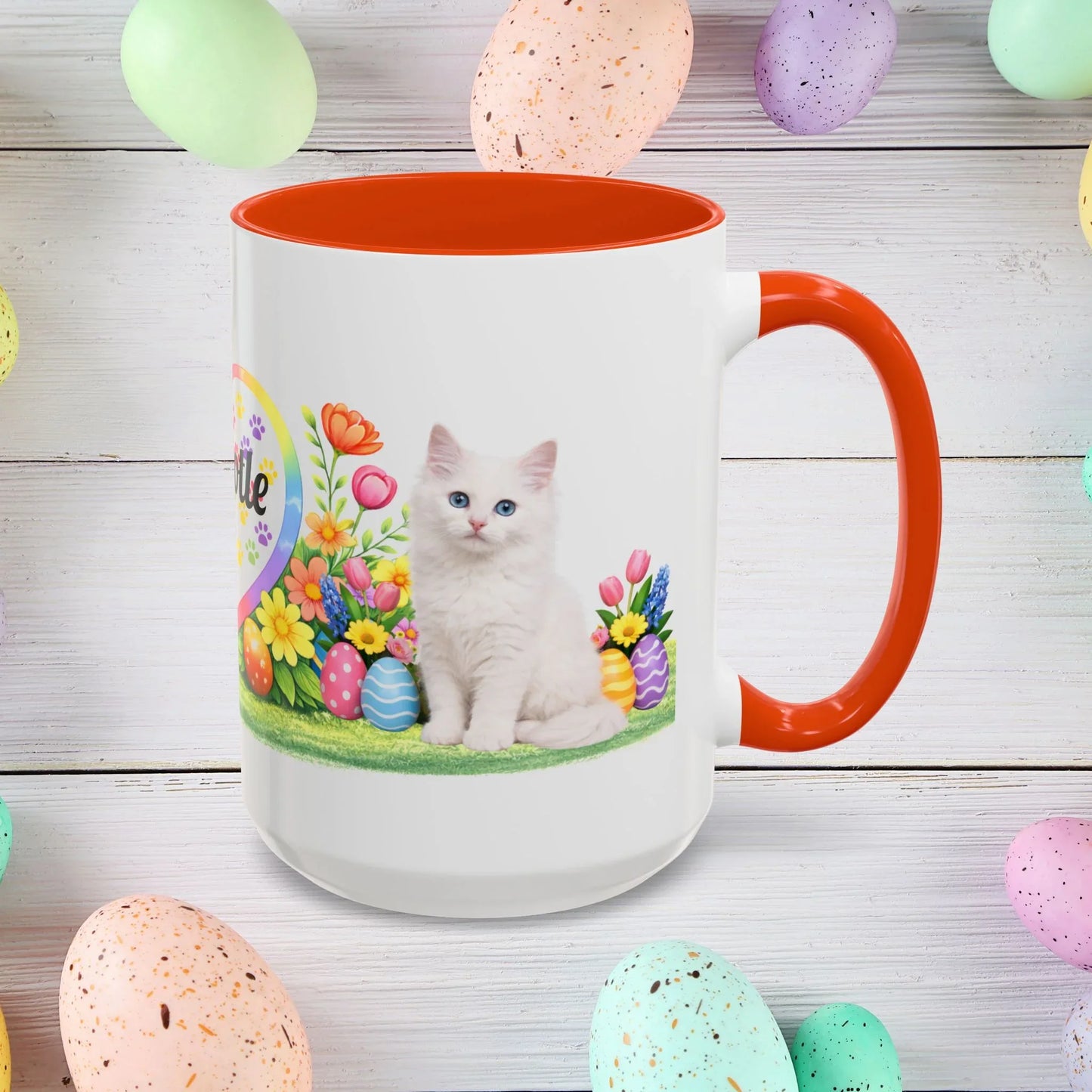 Shop our turkish angora kitten easter mug featuring the 15oz style option from MySisterIsASurvivor.