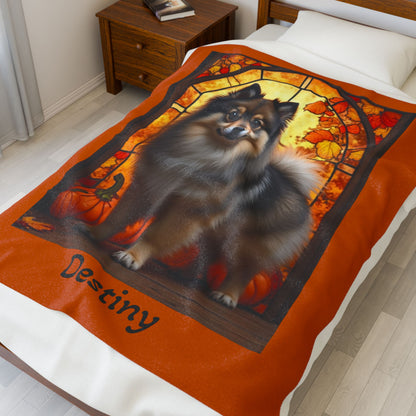 Wolf Sable Pomeranian velveteen plush blanket, soft cozy dog lover throw for home decor and pet parent gifts