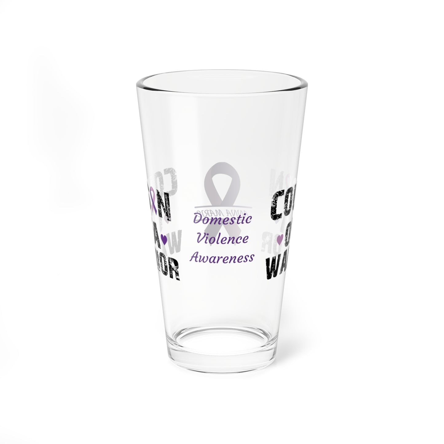 Cousin of a Warrior: Personalized Domestic Violence Awareness Warrior Pint Glass - Proud Family Member