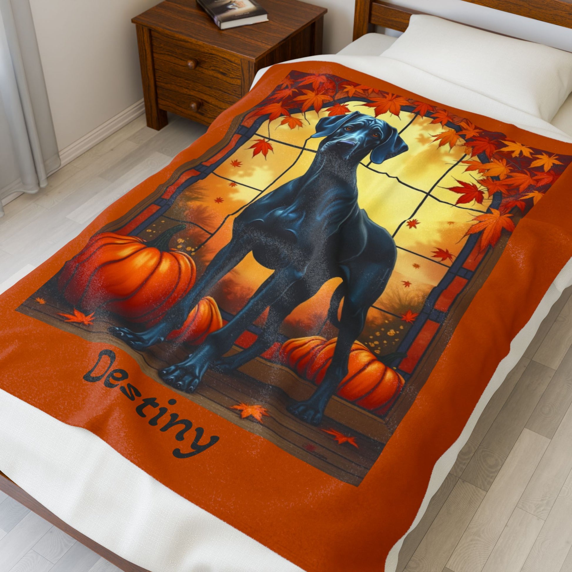 Blue Great Dane velveteen plush blanket, warm soft dog throw, custom gift for Great Dane parents
