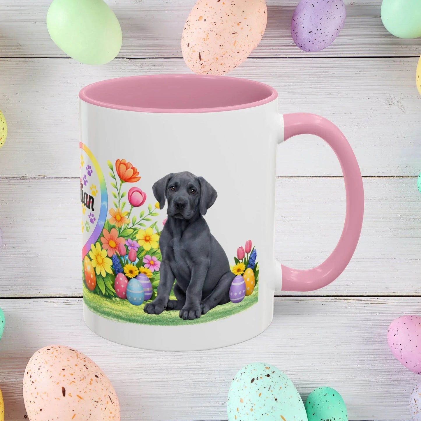 Shop our great dane blue puppy easter mug featuring the 11oz style option from MySisterIsASurvivor.