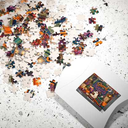 Too Ghoul for Negativity Halloween Puzzle - Ghost with Cauldron Mug, Good Energy Stays Here Sign, and Gratitude Books