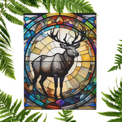 A reindeer blanket with stained glass-style art that adds warmth and festive woodland flair.