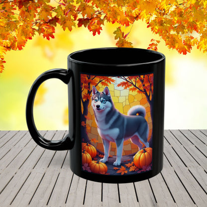 Dark Grey Siberian Husky (Blue Eyes) fall mug, custom dog lover gift for cozy seasonal drinks