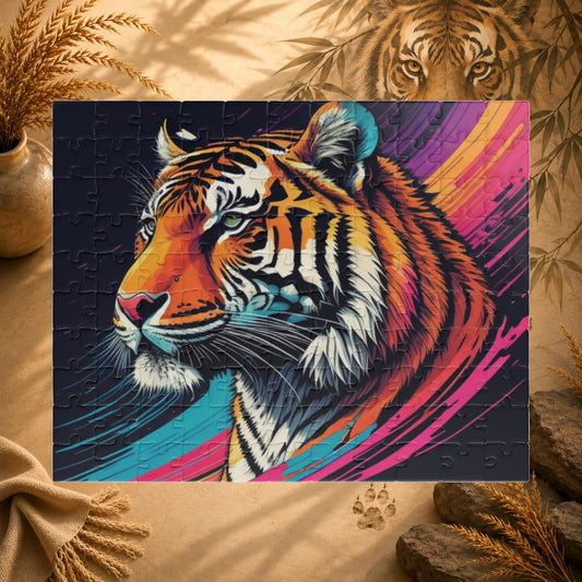 Colorful tiger puzzle with abstract background