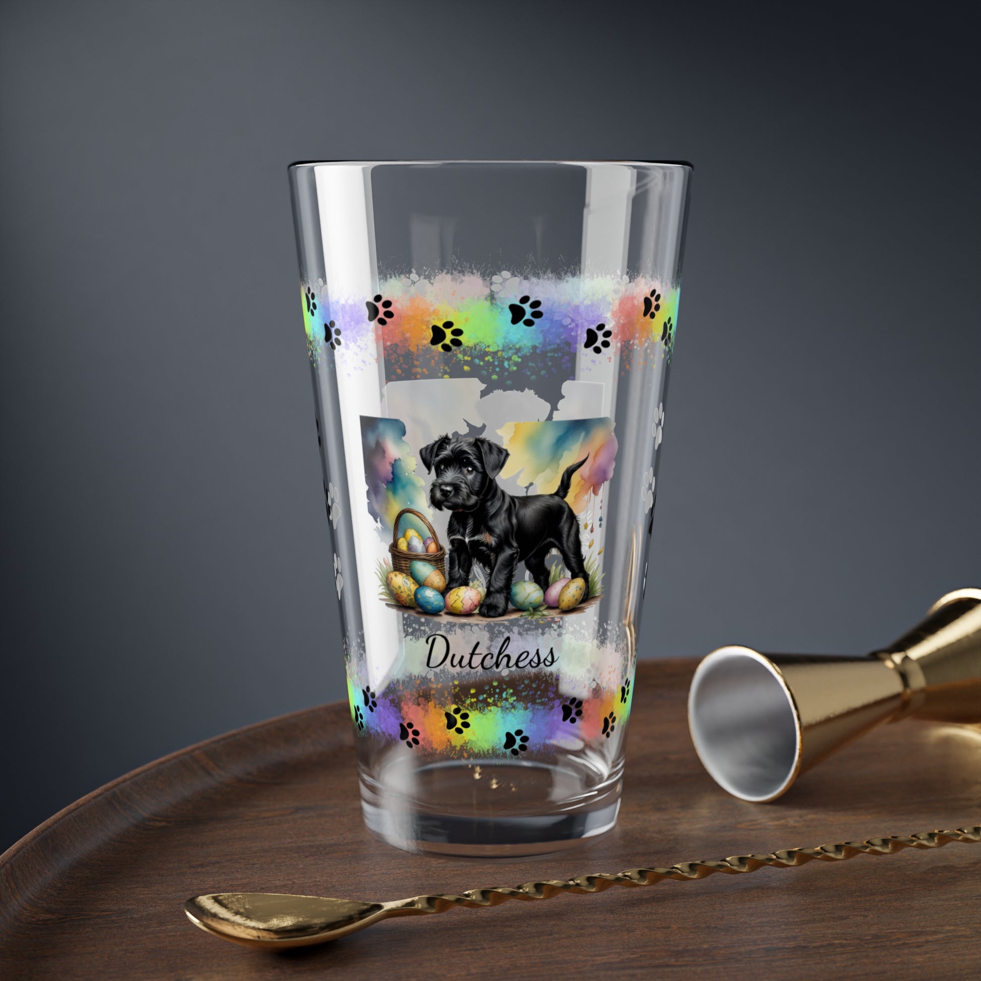 Schnauzer (Black) Personalized Easter Puppy 16oz Pint Glass - Custom Dog Design, Mental Health Gift, Easter Décor, and Festive Celebrations