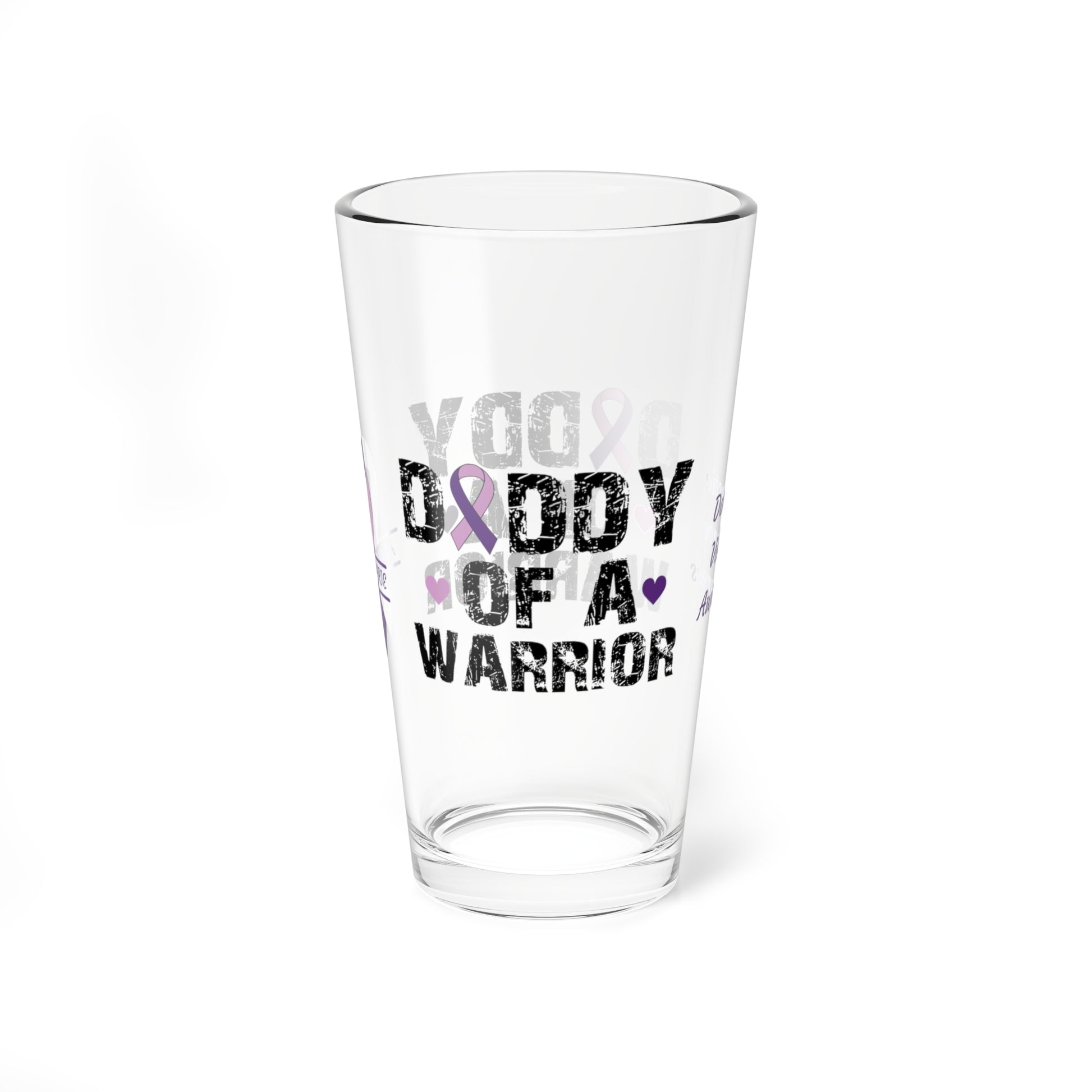 Daddy of a Warrior: Personalized Domestic Violence Awareness Warrior Pint Glass - Proud Family Member