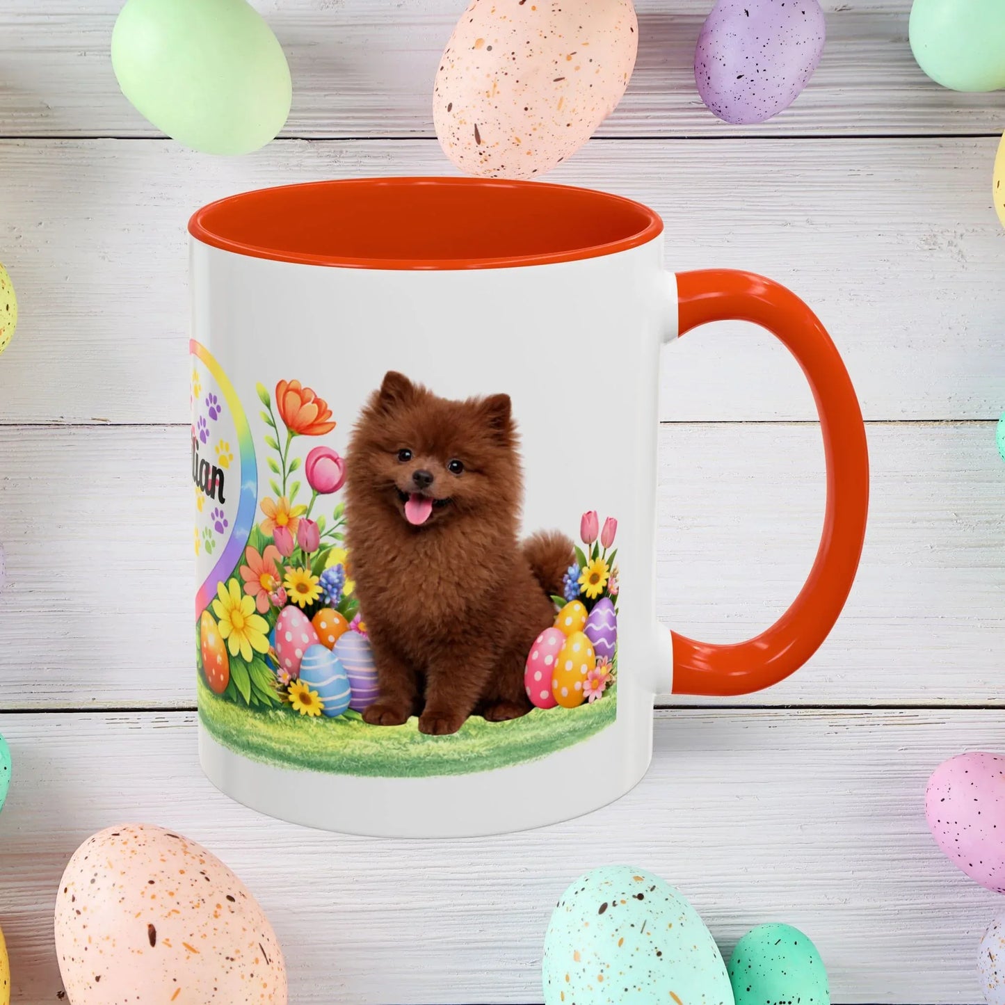Shop our pomeranian chocolate puppy easter mug featuring the 11oz style option from MySisterIsASurvivor.