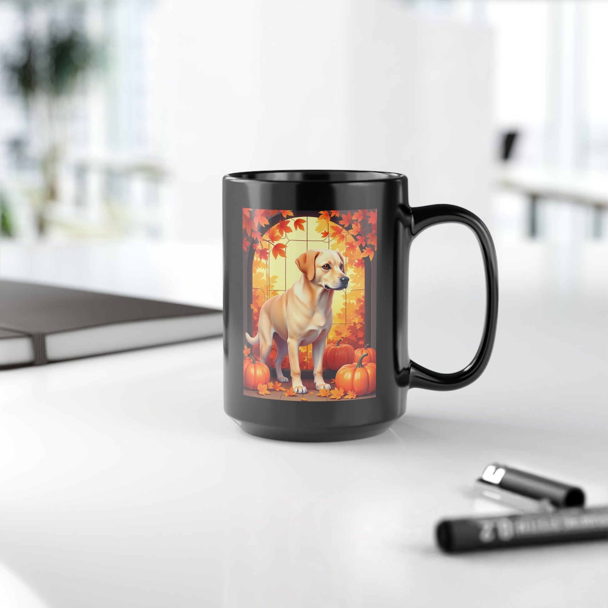 Yellow Labrador autumn mug, custom personalized coffee cup, cozy fall dog lover gift - MySisterIsASurvivor